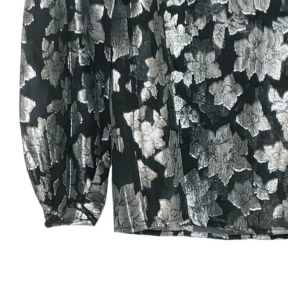 NWT CLUB MONACO Black silk silver floral embroidery sheer blouse - Picture 4 of 16